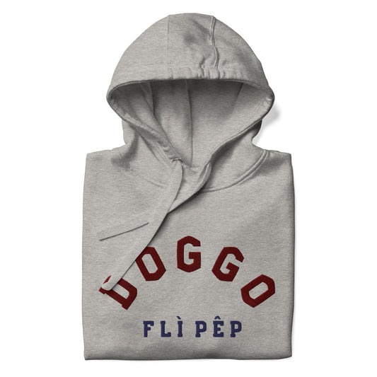 Curved Doggo Embroidered Carbon Grey Cotton Hoodie - FLÌ PÊP™