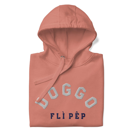 Curved Doggo Embroidered Dusty Rose Cotton Hoodie