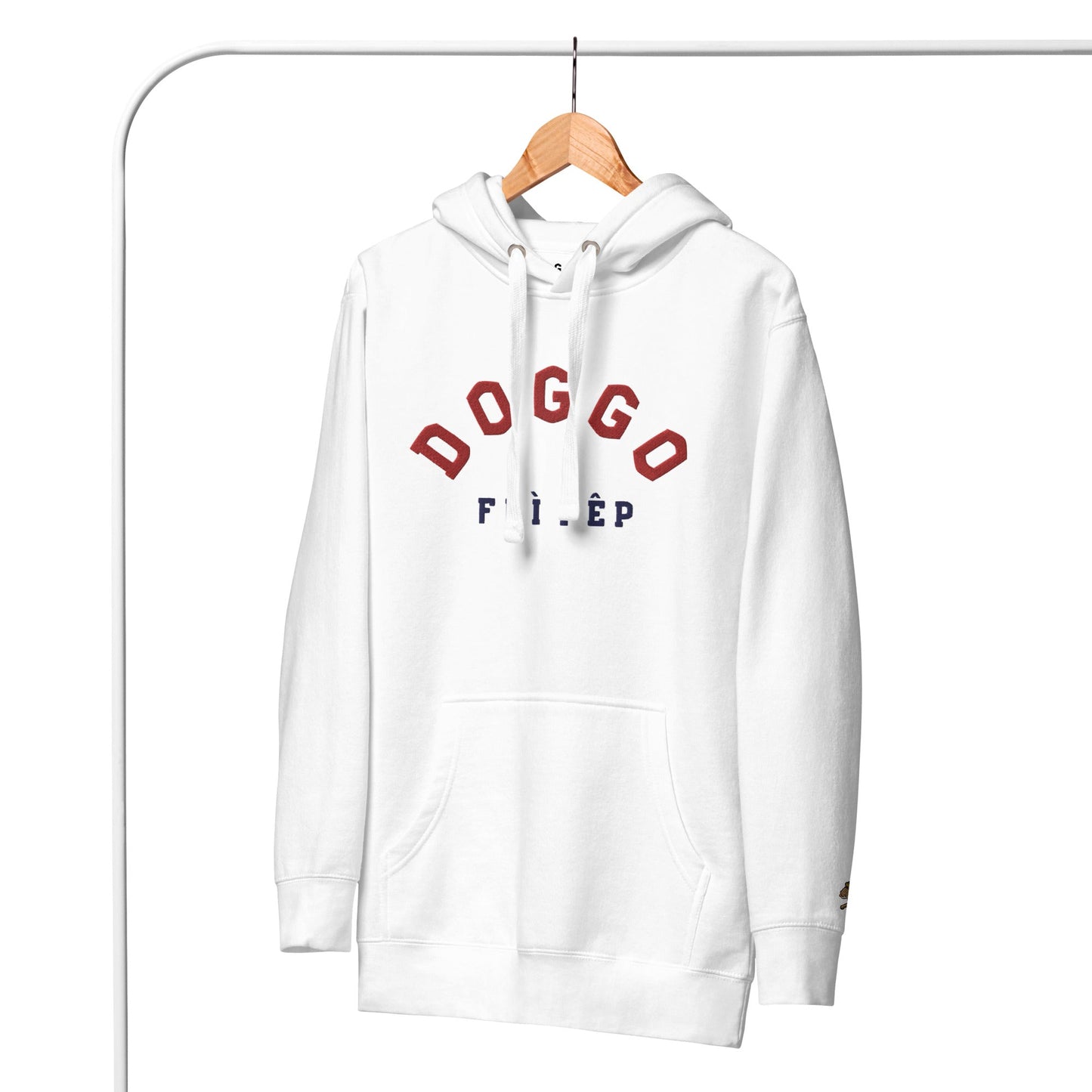 Curved Doggo Embroidered White Cotton Hoodie - FLÌ PÊP™