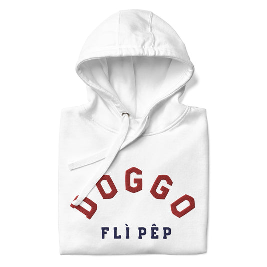 Curved Doggo Embroidered White Cotton Hoodie